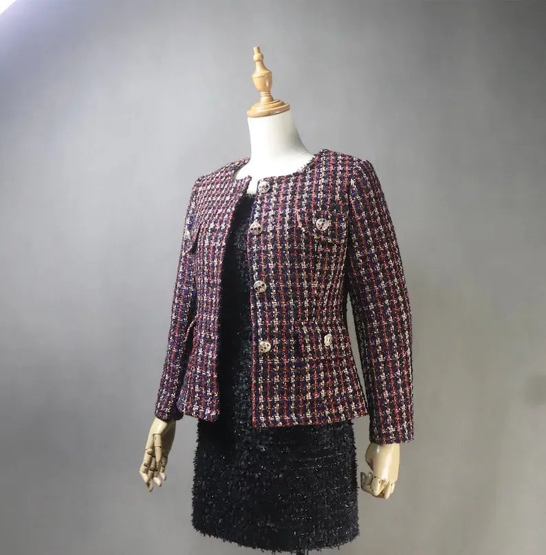 Women's Tailor MADE Dark Red Checked Jacket Coat Blazer