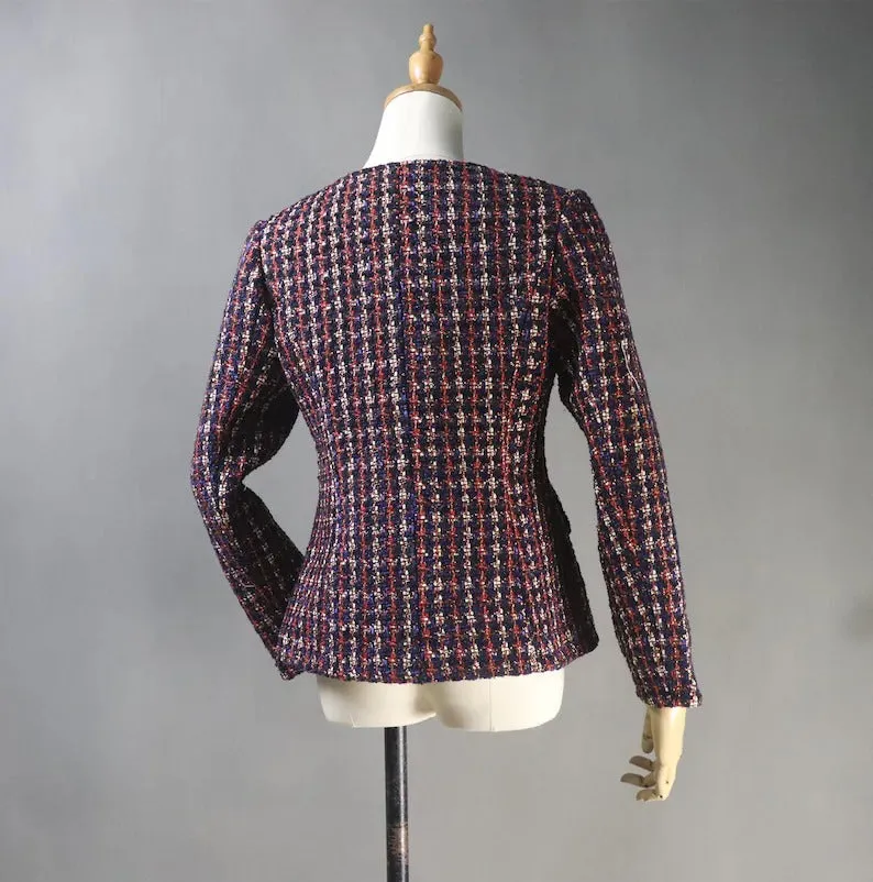 Women's Tailor MADE Dark Red Checked Jacket Coat Blazer