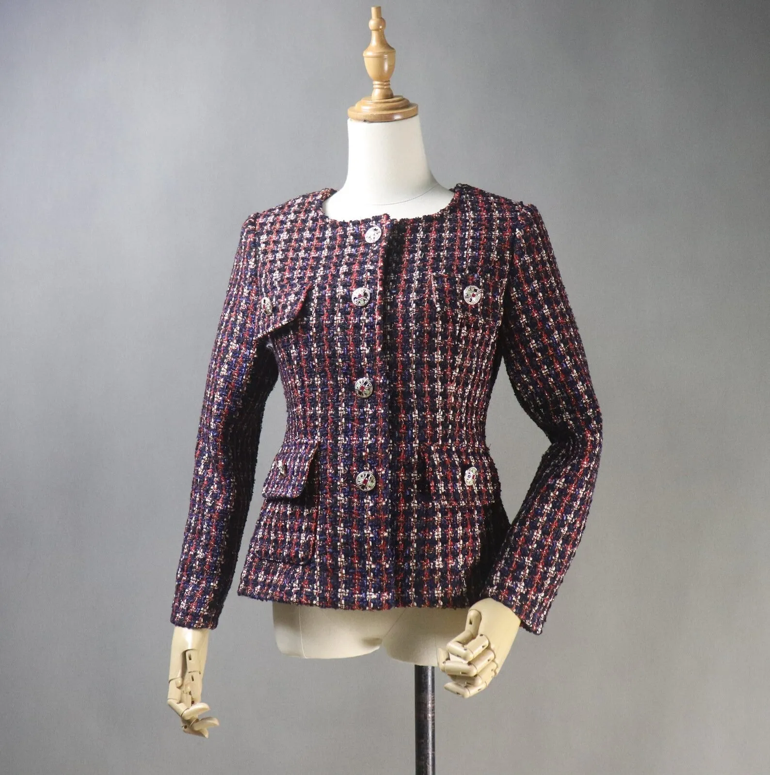 Women's Tailor MADE Dark Red Checked Jacket Coat Blazer