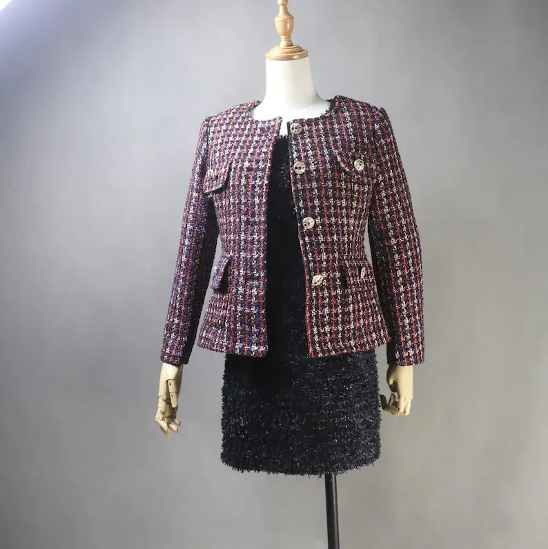 Women's Tailor MADE Dark Red Checked Jacket Coat Blazer