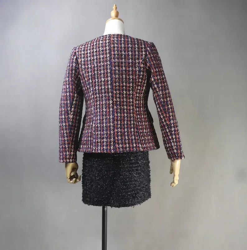 Women's Tailor MADE Dark Red Checked Jacket Coat Blazer