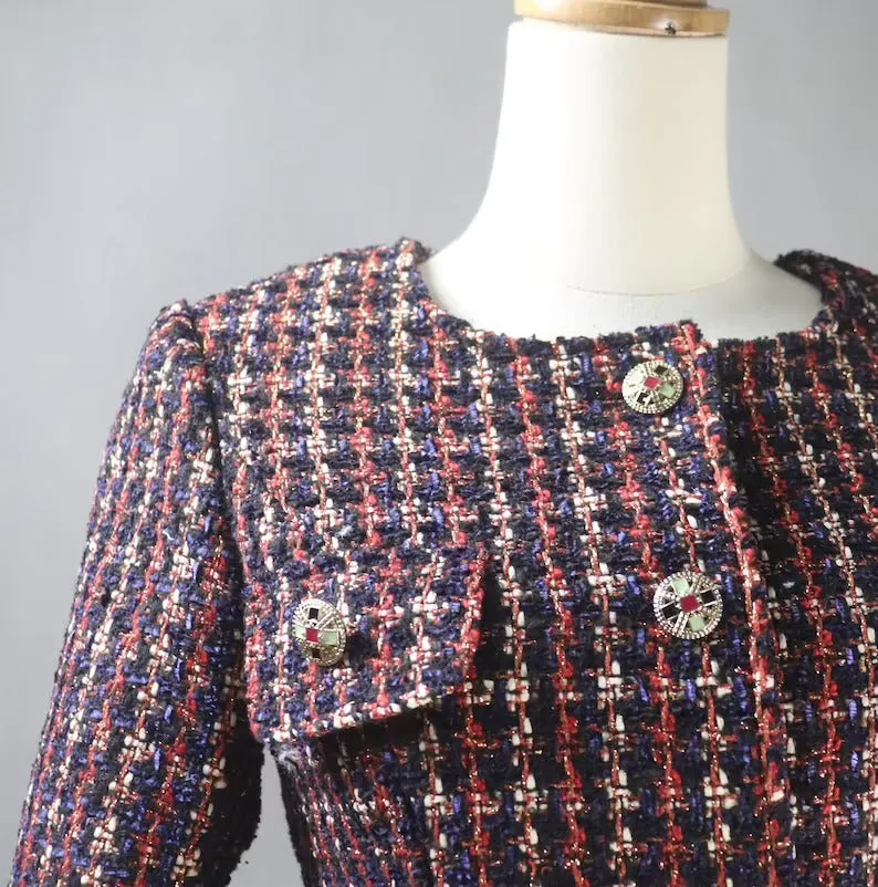 Women's Tailor MADE Dark Red Checked Jacket Coat Blazer