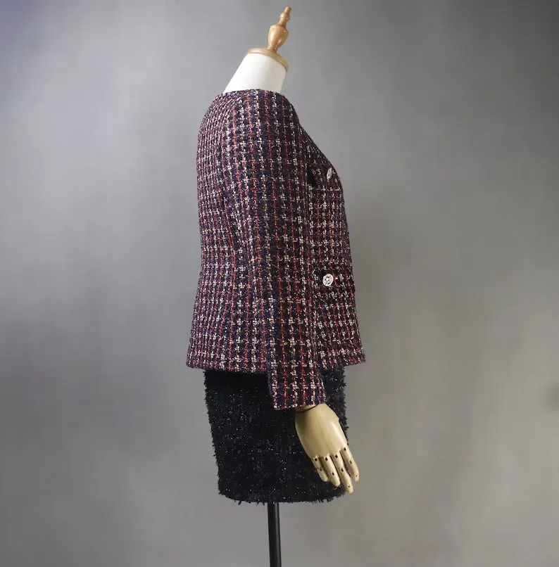Women's Tailor MADE Dark Red Checked Jacket Coat Blazer