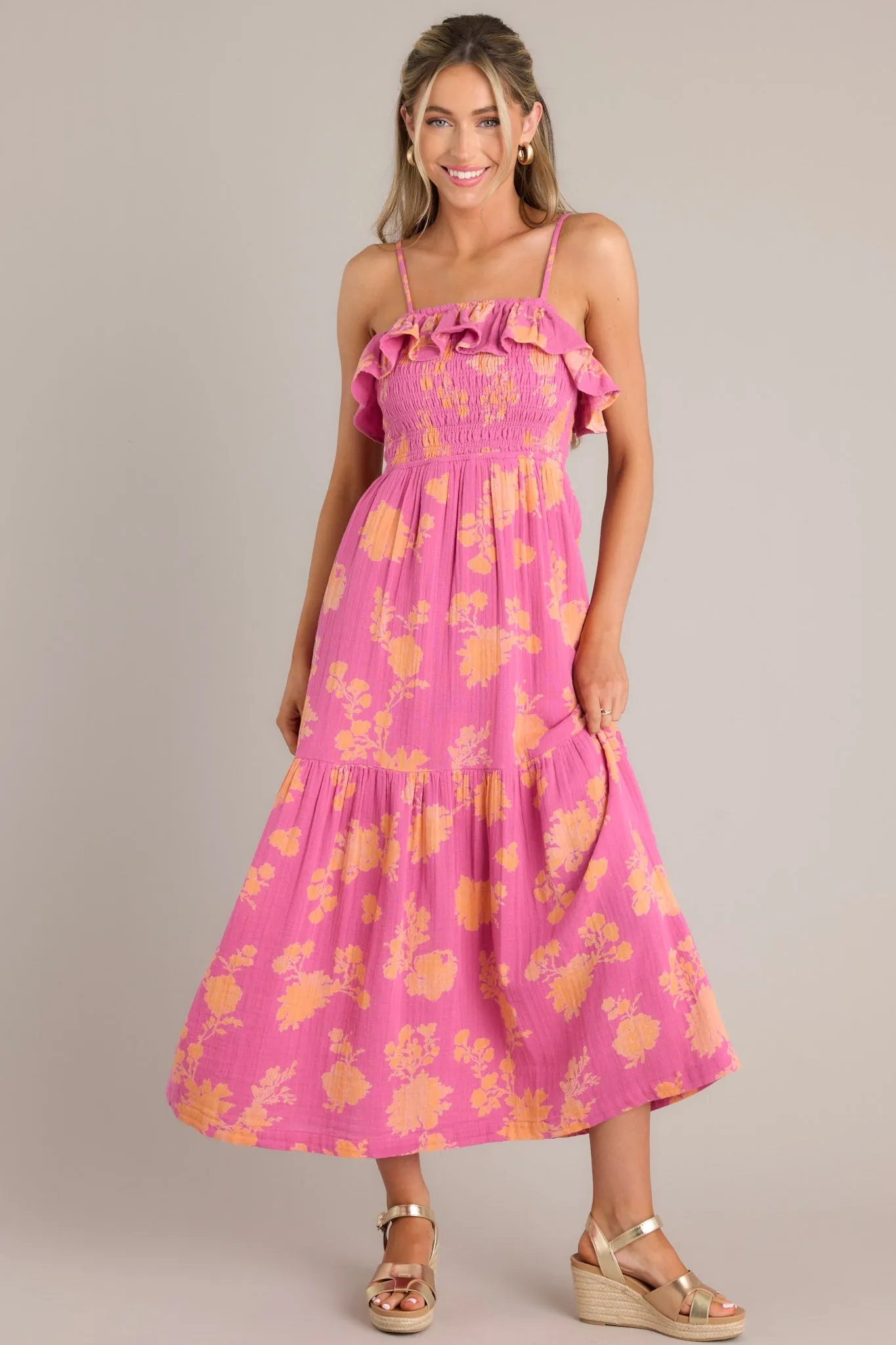 Z-Supply Bahari Sunshine Floral Pink Midi Dress