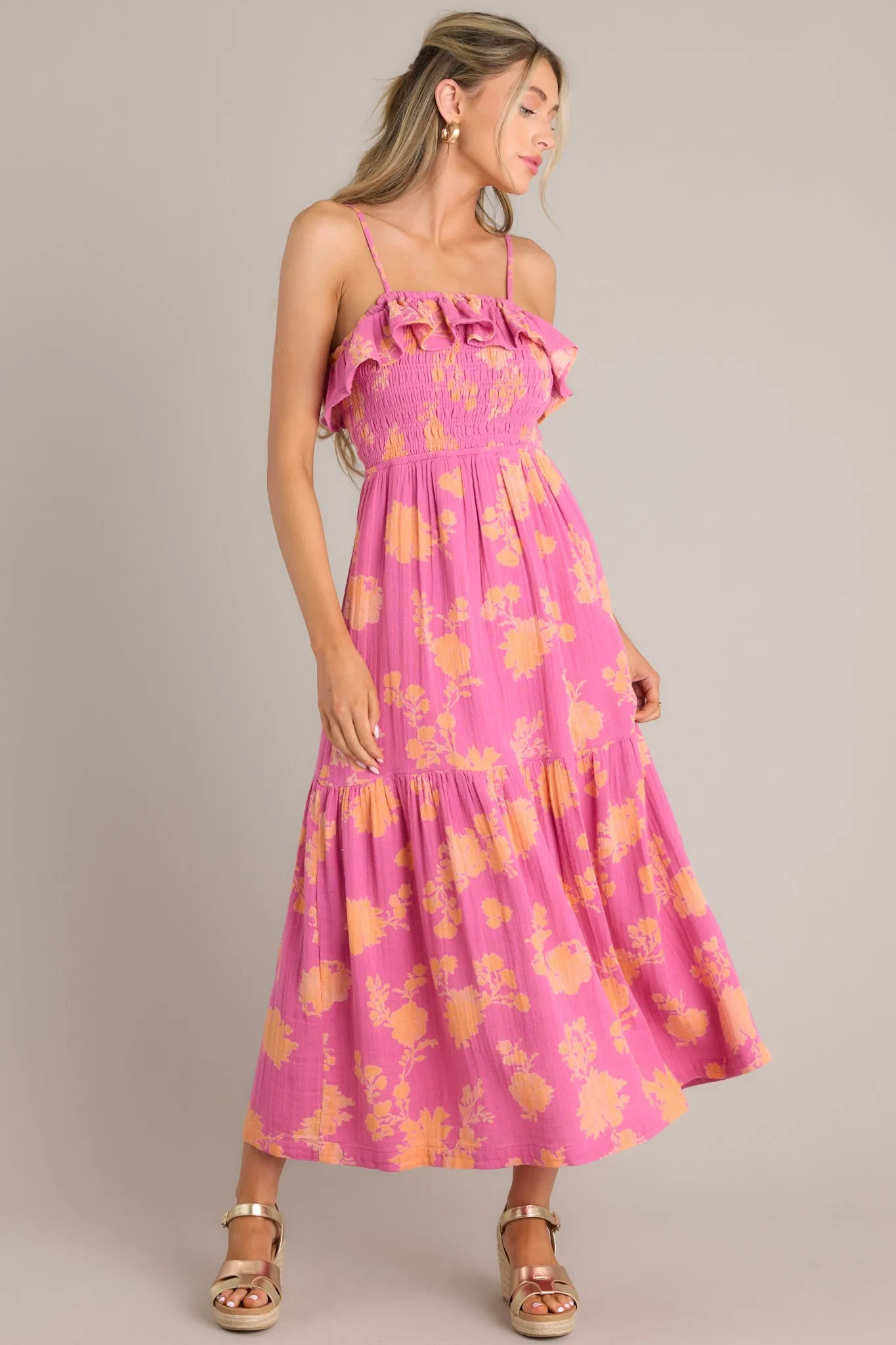 Z-Supply Bahari Sunshine Floral Pink Midi Dress