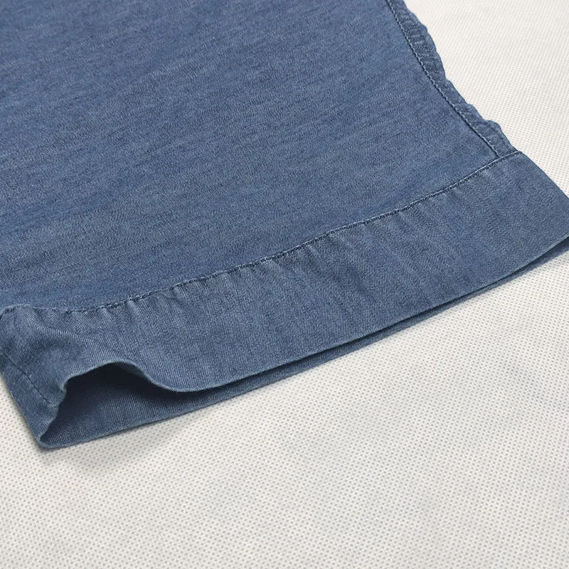 Zipper Pockets Midi Denim Dress