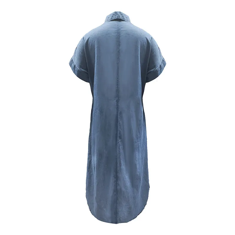 Zipper Pockets Midi Denim Dress